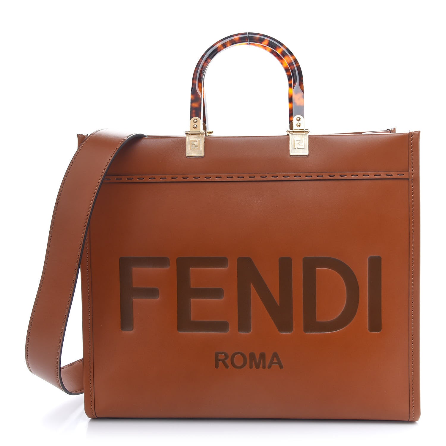 Fendi Vitello King Plexiglass Medium Fendi Sunshine Shopper Tote Cuoio 1 of 8