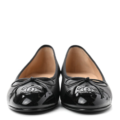 Chanel Lambskin Patent Cap Toe Ballerina Flats 36 Black 2 of 9