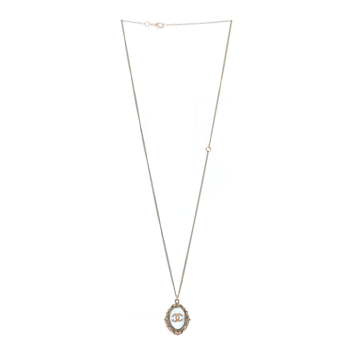 Enamel CC Oval Necklace Gold Blue