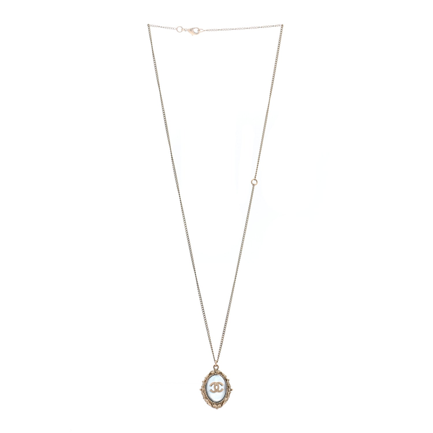 Chanel Enamel CC Oval Necklace Gold Blue 3 of 6