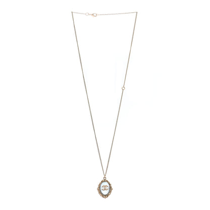 Chanel Enamel CC Oval Necklace Gold Blue 3 of 6