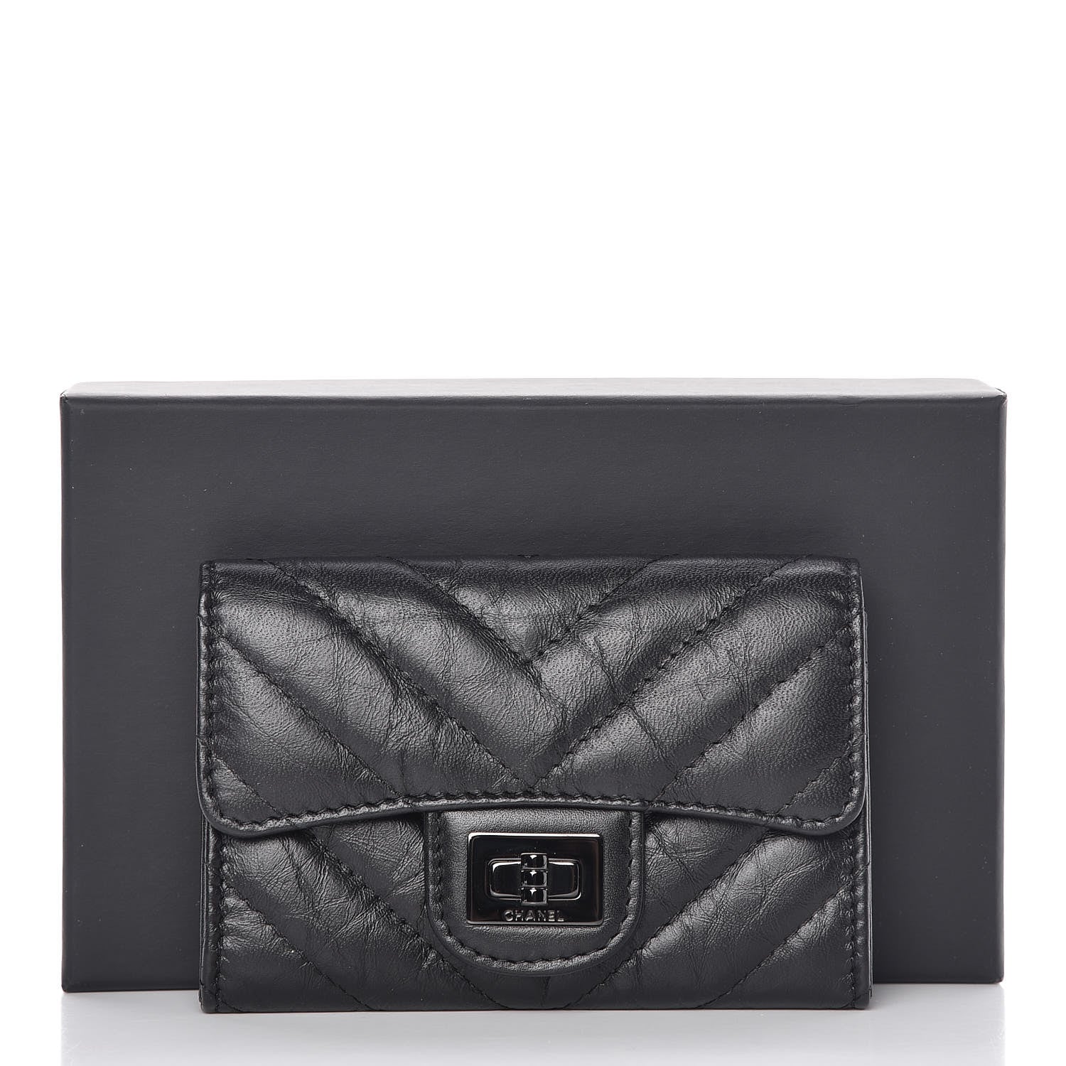 Chanel Aged Calfskin Chevron Quilted Reissue Card Holder Wallet So Black 11 of 11