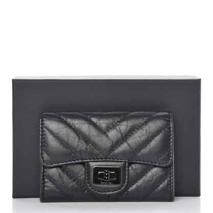 Chanel Aged Calfskin Chevron Quilted Reissue Card Holder Wallet So Black 11 of 11