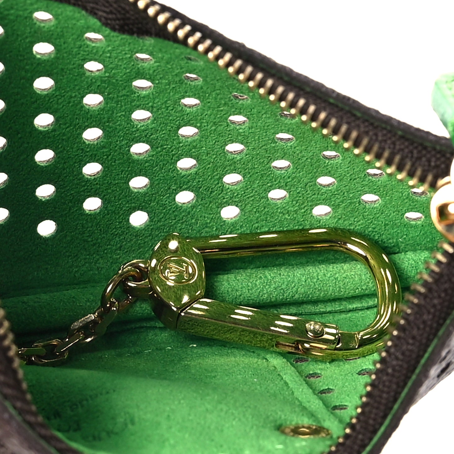Monogram Perforated Key Pouch Green