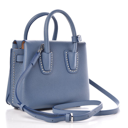 MCM Grained Calfskin Studded Mini Milla Tote Luft Blue 3 of 9