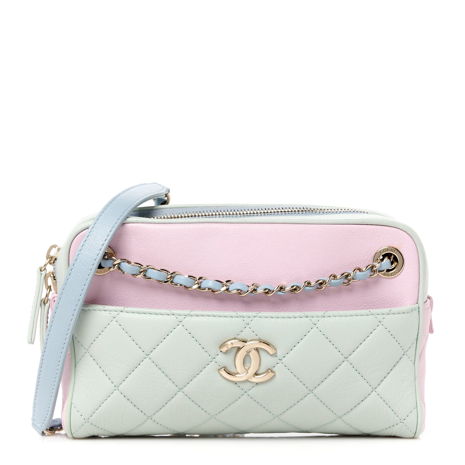 Chanel Goatskin Quilted Tri-Color Small In & Out Camera Case Green Blue Pink 1 of 12