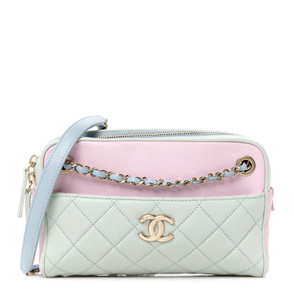Chanel Goatskin Quilted Tri-Color Small In & Out Camera Case Green Blue Pink 1 of 12
