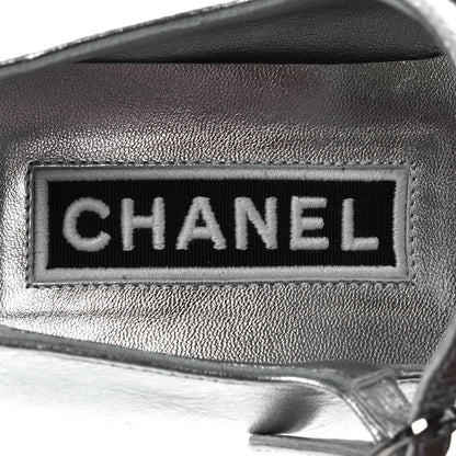 Chanel Laminated Calfskin Grosgrain Mary Janes Flats 36.5 Silver Black 9 of 11
