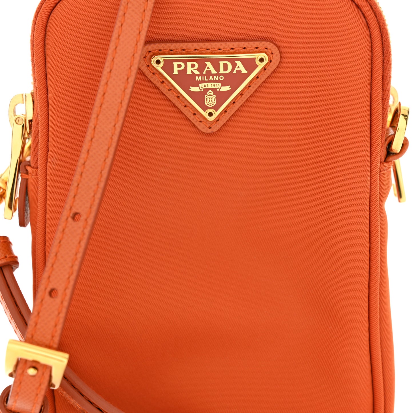 Tessuto Nylon Double Zip Phone Case Crossbody Bag Papaya