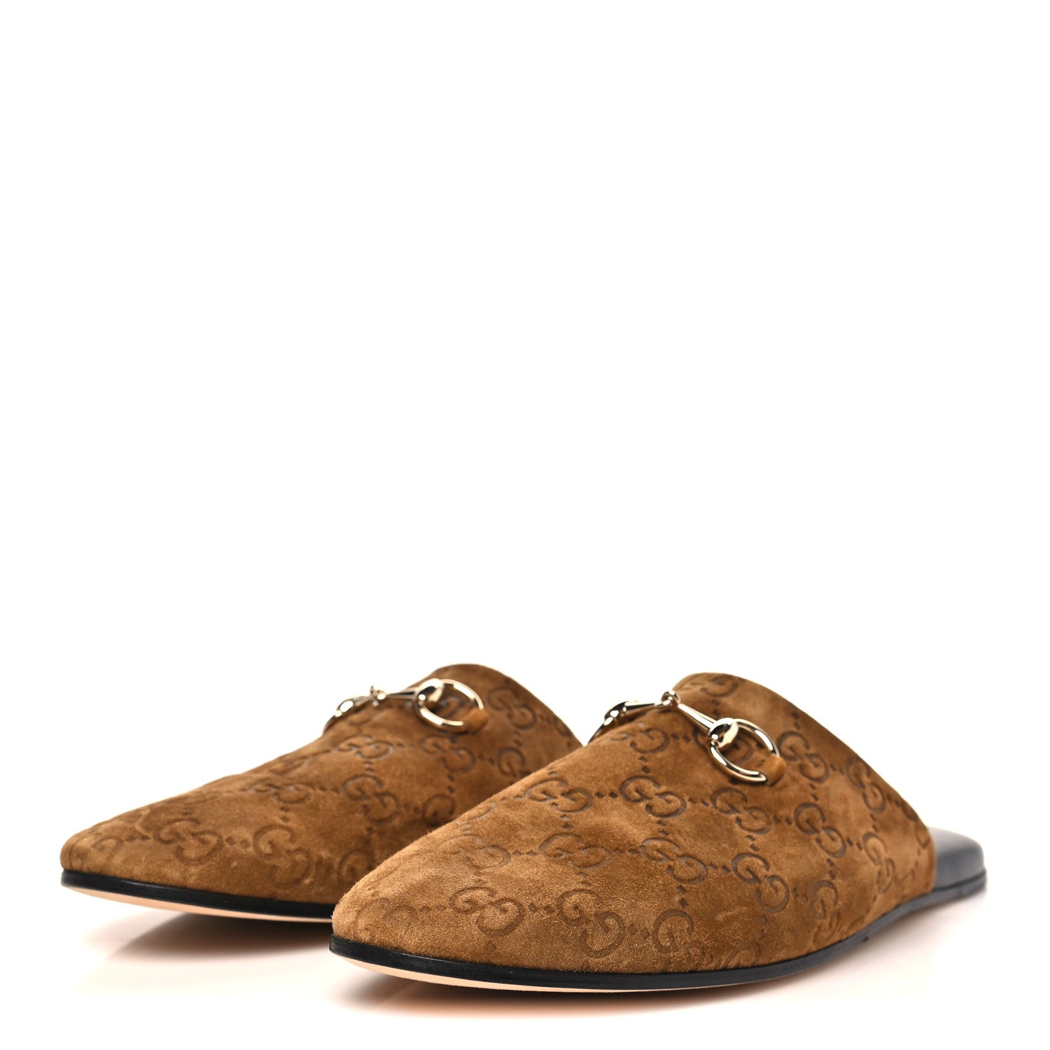 靴 GUCCI GG suede flat shoes Gucci Suede GG Debossed Annette Horsebit Flat Mules 36.5 Brown