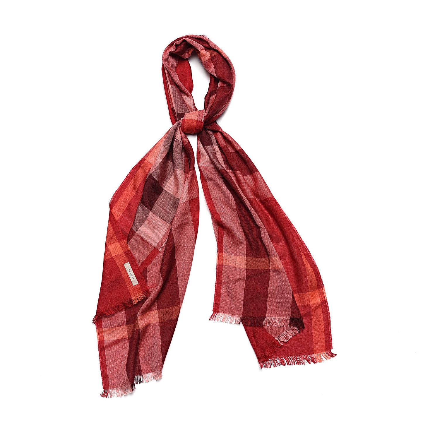 Wool Silk Gauze Half Mega Check Lightweight Scarf Red