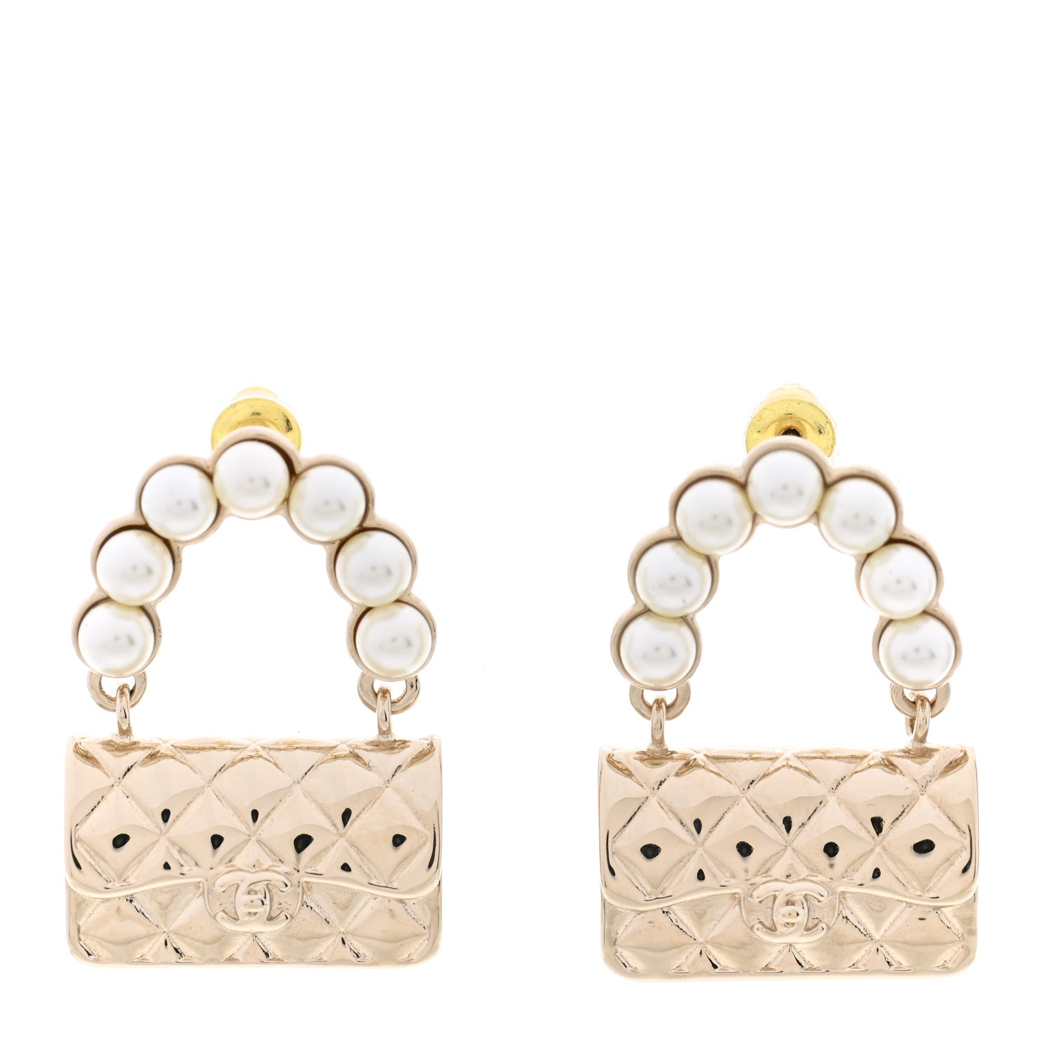 Chanel Pearl Quilted CC Flap Bag Earrings Gold 1 of 5
