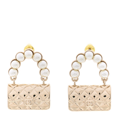 Chanel Pearl Quilted CC Flap Bag Earrings Gold 1 of 5
