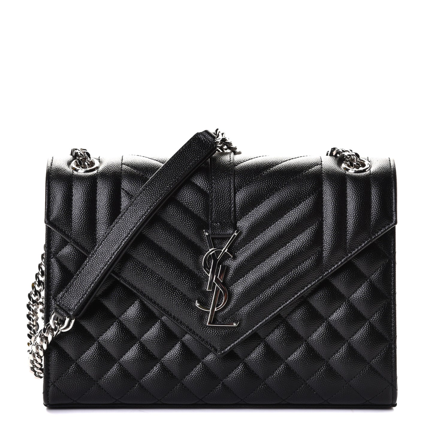 Grain De Poudre Textured Mixed Matelasse Triquilt Medium Monogram Satchel Black