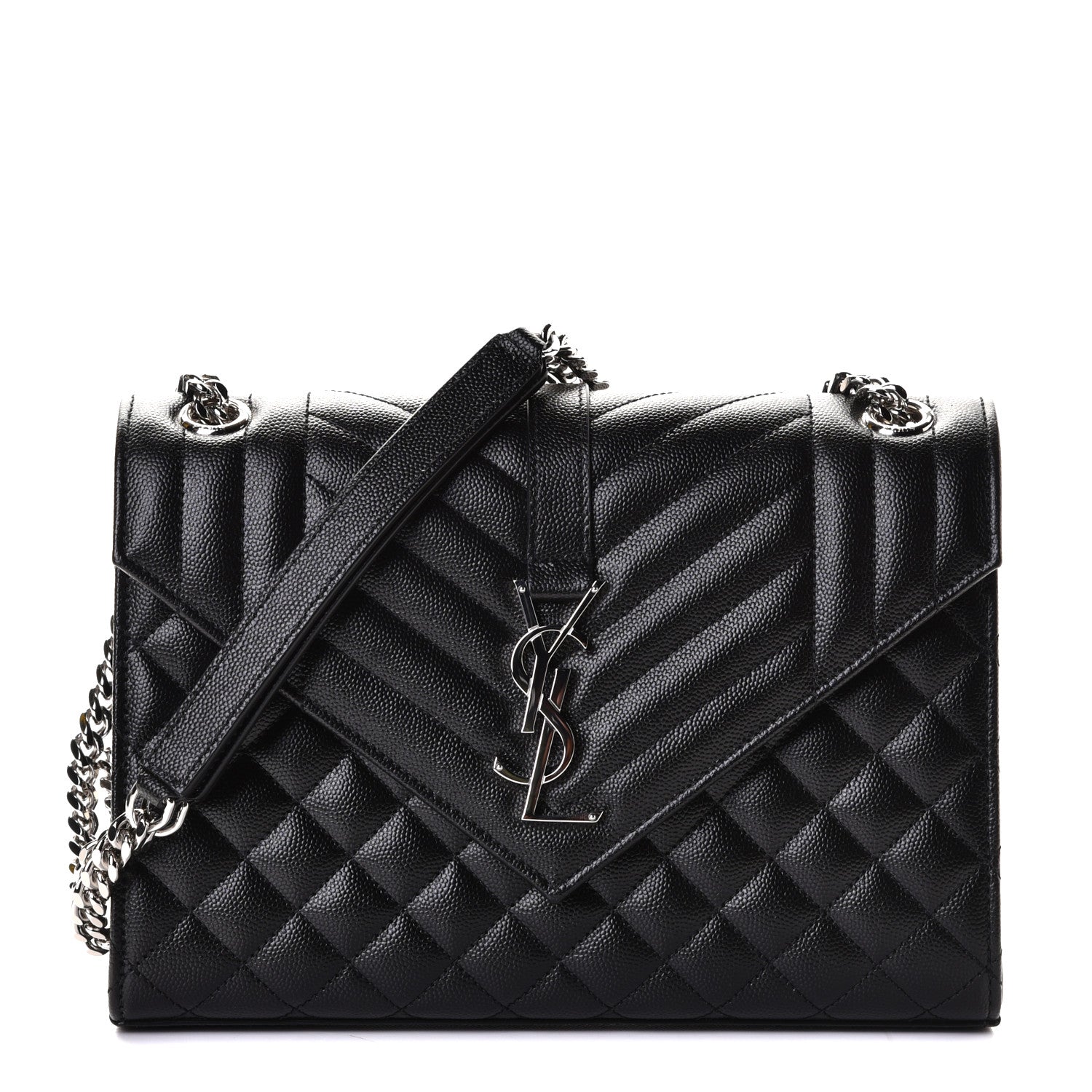 Saint Laurent Grain De Poudre Textured Mixed Matelasse Triquilt Medium Monogram Satchel Black 1 of 7
