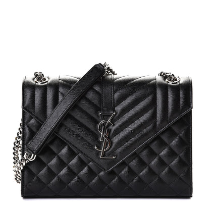 Saint Laurent Grain De Poudre Textured Mixed Matelasse Triquilt Medium Monogram Satchel Black 1 of 7