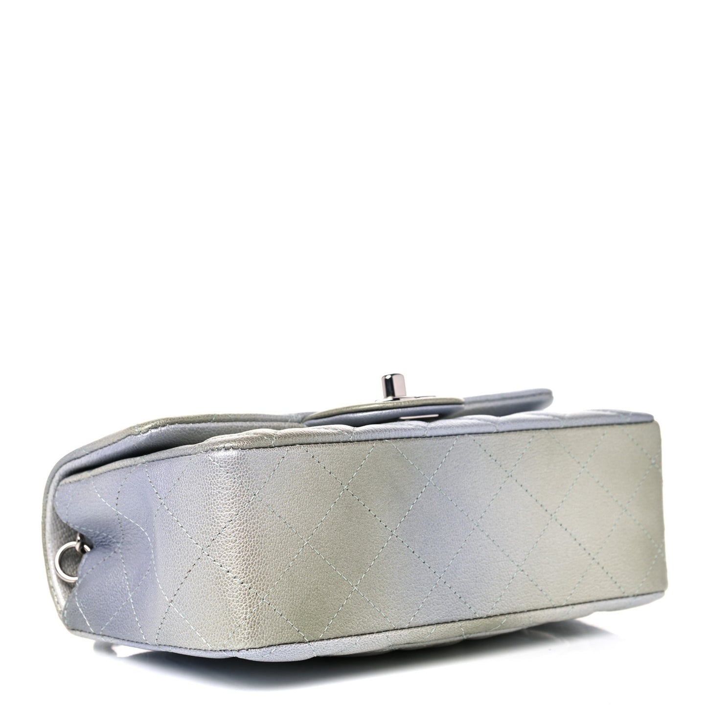 Metallic Goatskin Quilted Ombre Mini Rectangular Flap Grey Green