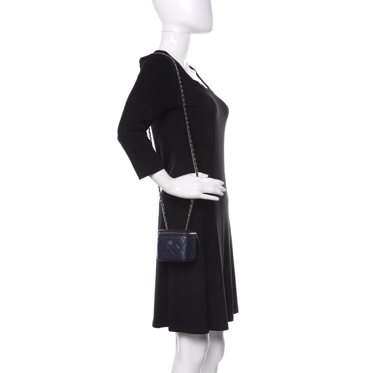 Caviar Quilted Mini Vanity Case With Chain Navy
