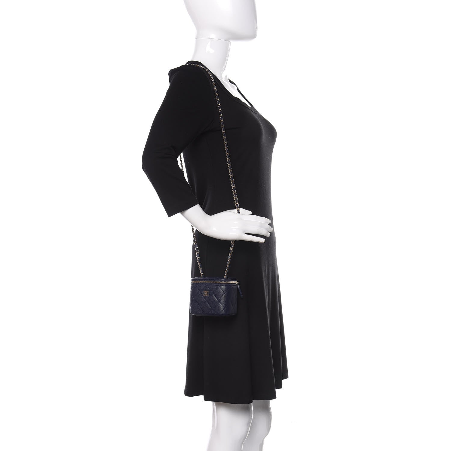 Chanel Caviar Quilted Mini Vanity Case With Chain Navy 2 of 11