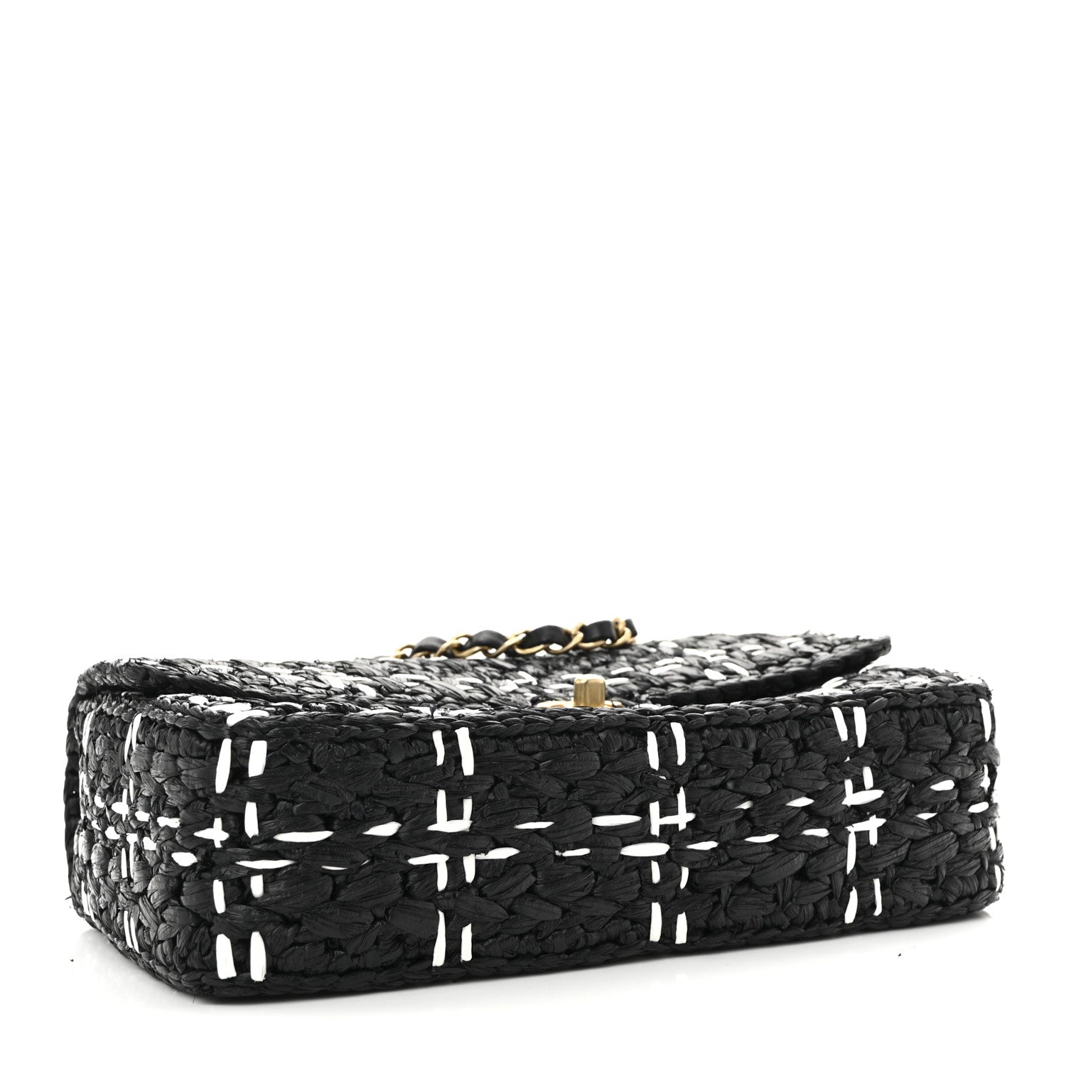 Chanel Raffia Effect Medium Tweedy Flap Bag Black White 4 of 11