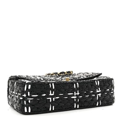 Chanel Raffia Effect Medium Tweedy Flap Bag Black White 4 of 11