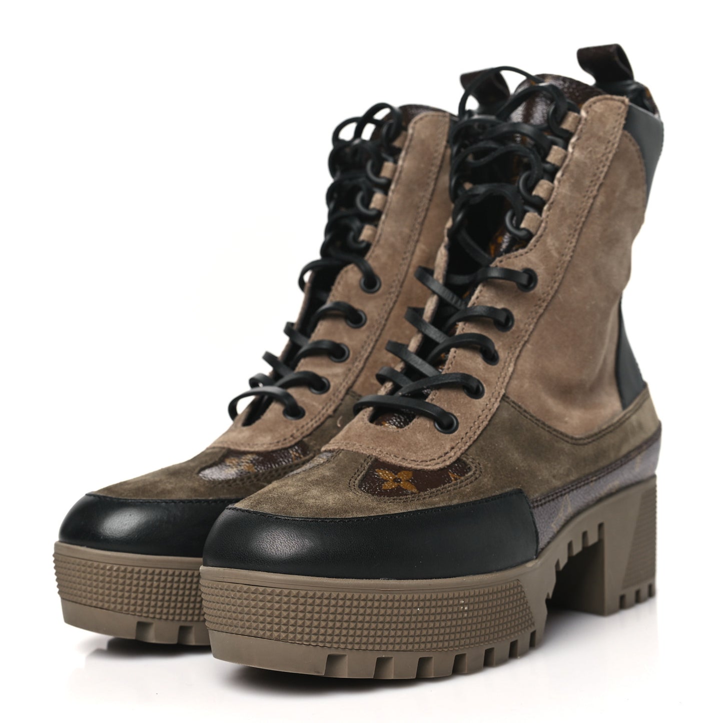 Suede Calfskin Monogram Laureate Platform Desert Boots 38 Taupe