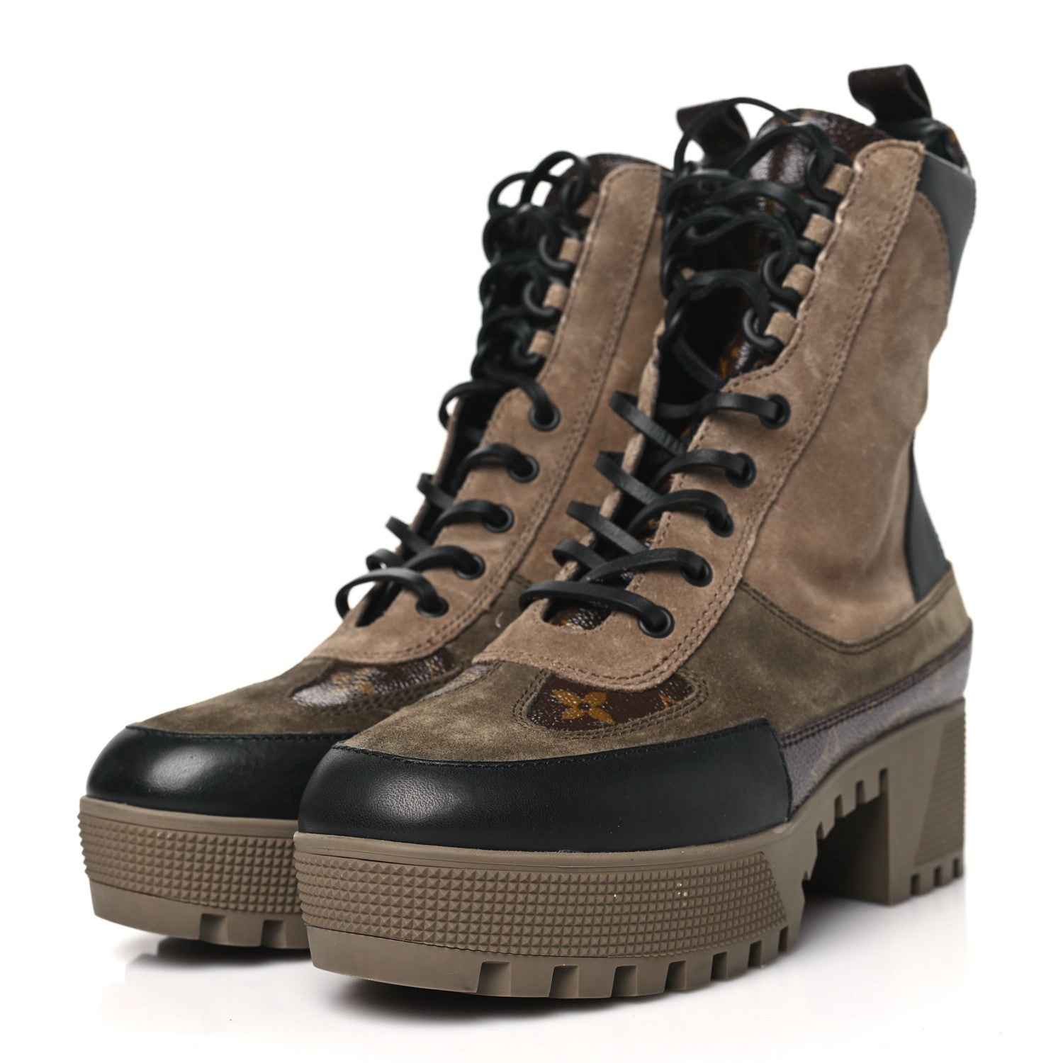 Louis Vuitton Suede Calfskin Monogram Laureate Platform Desert Boots 38 Taupe 3 of 9