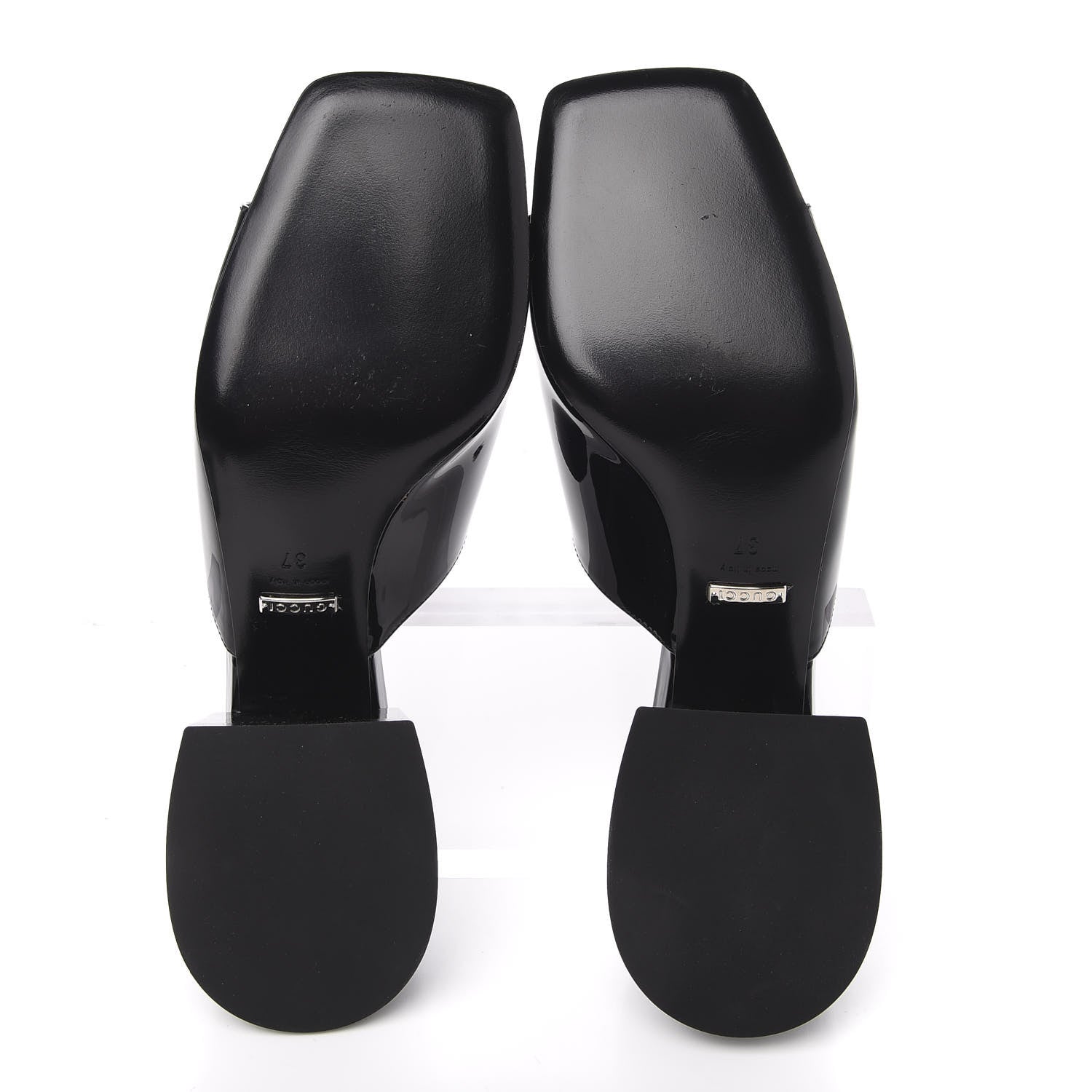 Gucci Patent Lexi Horsebit Mid-Heel Slide Sandals 37 Black 5 of 10