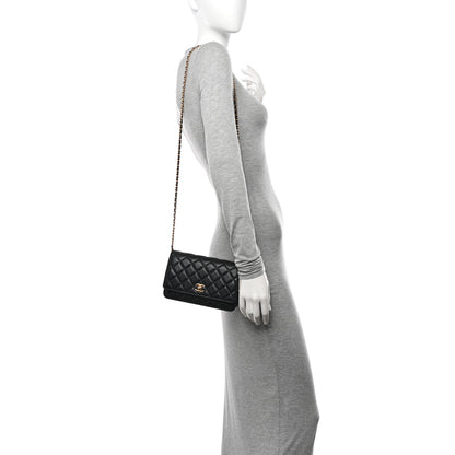 Chanel Lambskin Quilted CC Pearl Crush Wallet on Chain WOC Black 2 of 11