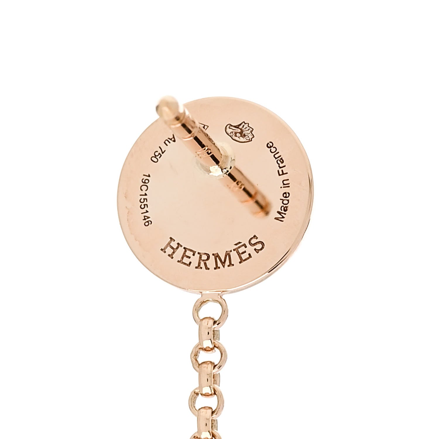 Hermes 18K Rose Gold Diamond Ex-Libris Earrings 4 of 5