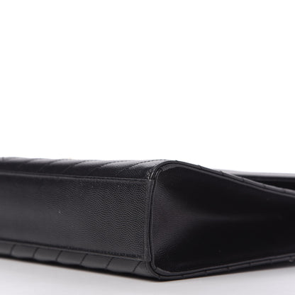 Saint Laurent Grain De Poudre Matelasse Chevron Large Monogram Satchel Black 7 of 10