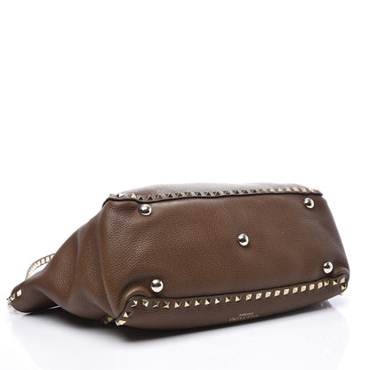 Valentino Garavani Pebbled Calfskin Medium Rockstud Tote Brown 3 of 10