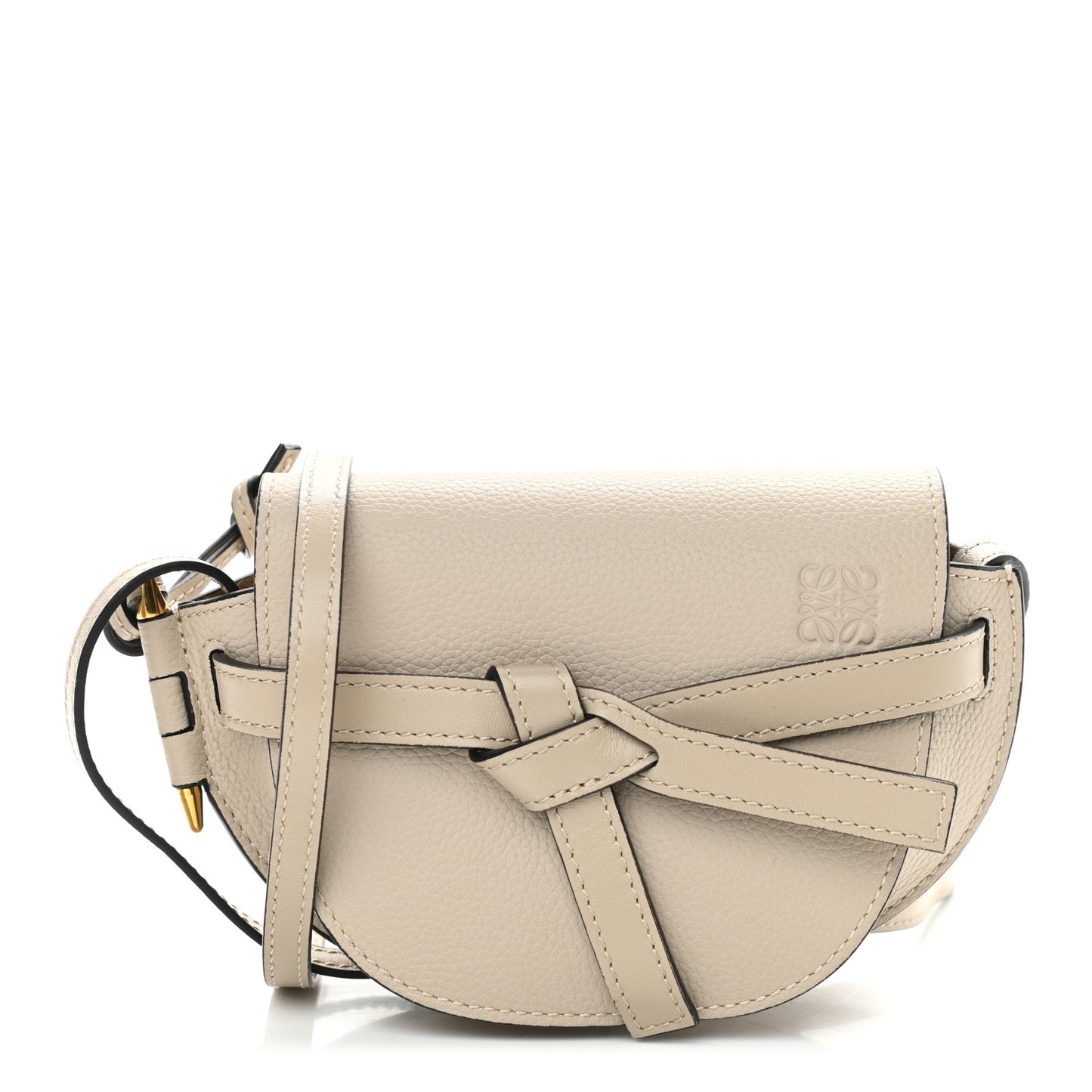 Pebble Grain Calfskin Mini Gate Dual Bag Light Oat