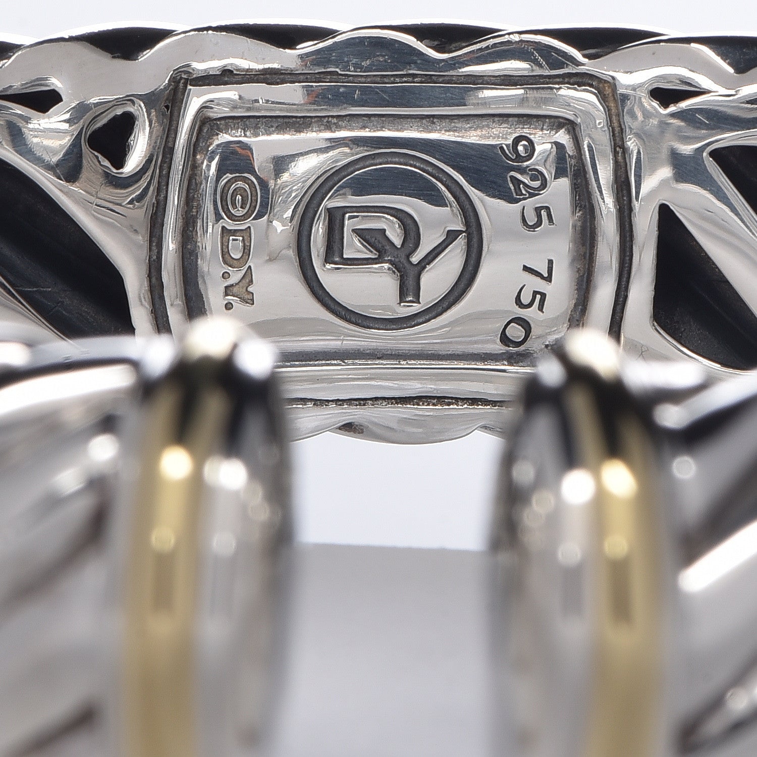 David Yurman Sterling Silver 18K Yellow Gold 15mm Sculpted Cable Cuff Bracelet 5 of 5