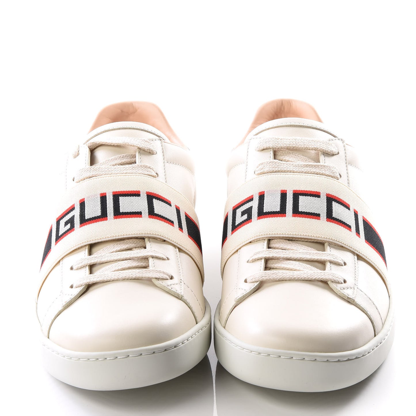 Calfskin Stripe Womens New Ace Sneakers 38.5 New Mystic White Ecru Red Flame