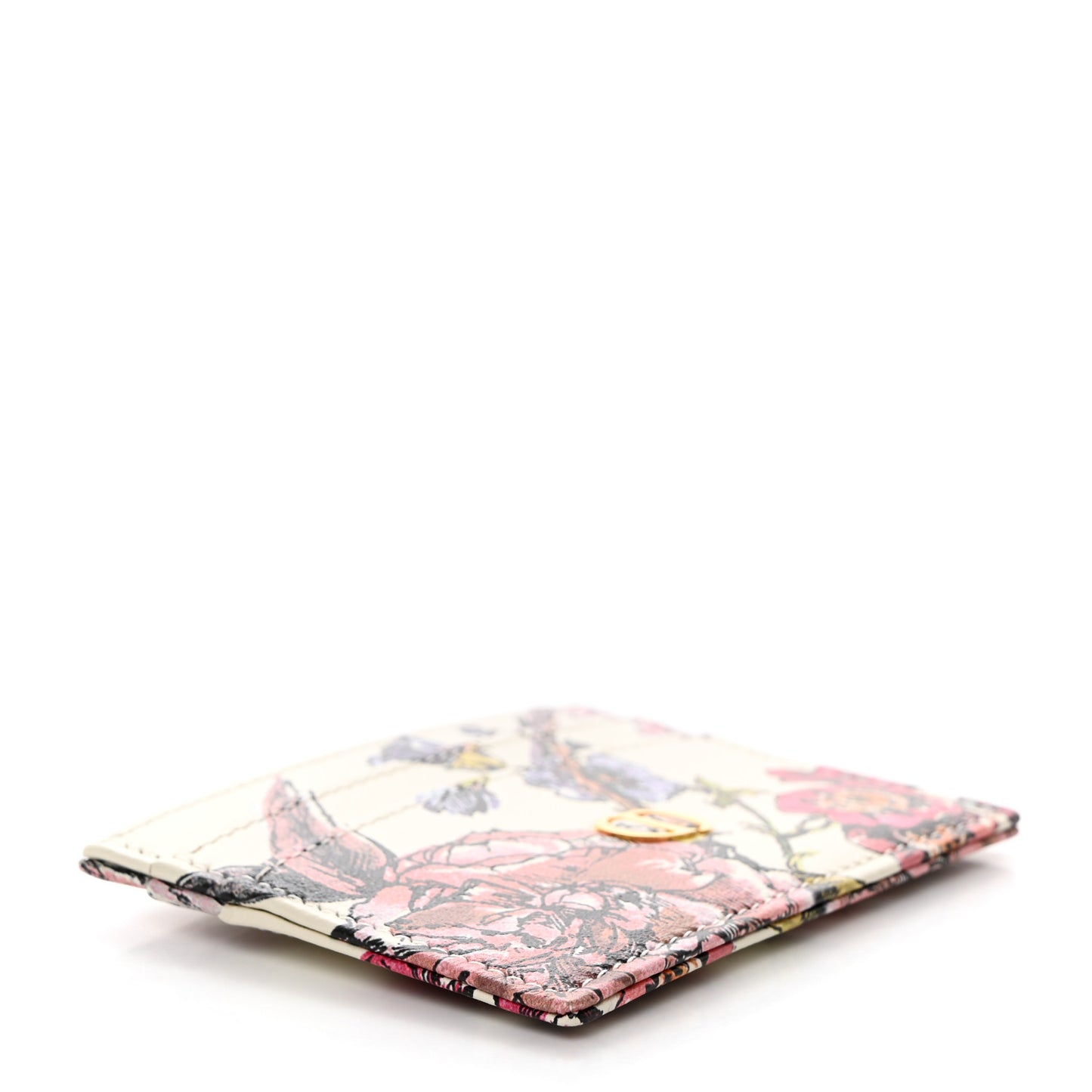 Calfskin Caro Floral Five-Slot Card Holder White Multicolor