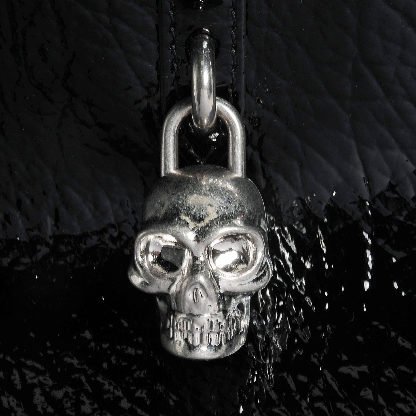Patent Small Eyelet Padlock Skull Tote Black