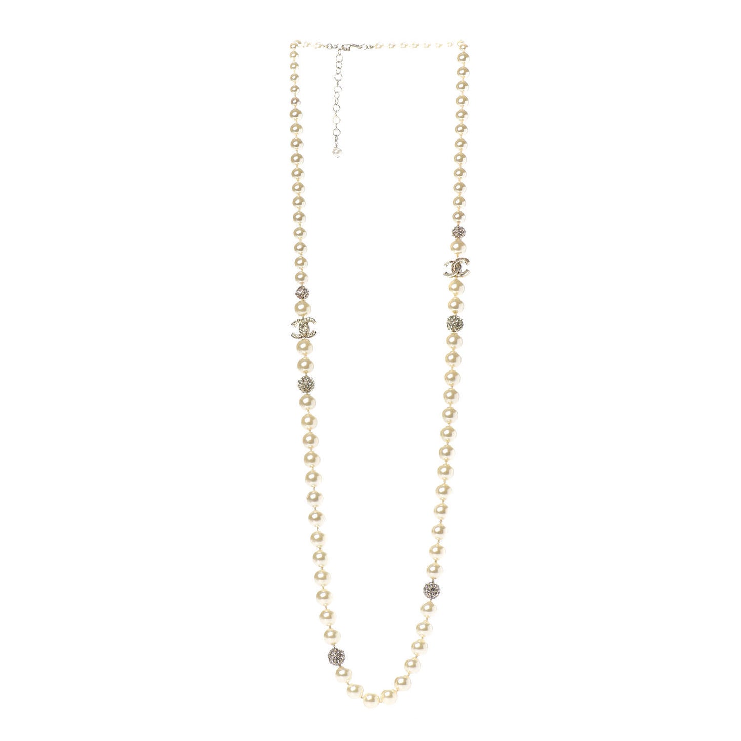 Pearl Baguette Crystal CC Long Necklace Gold