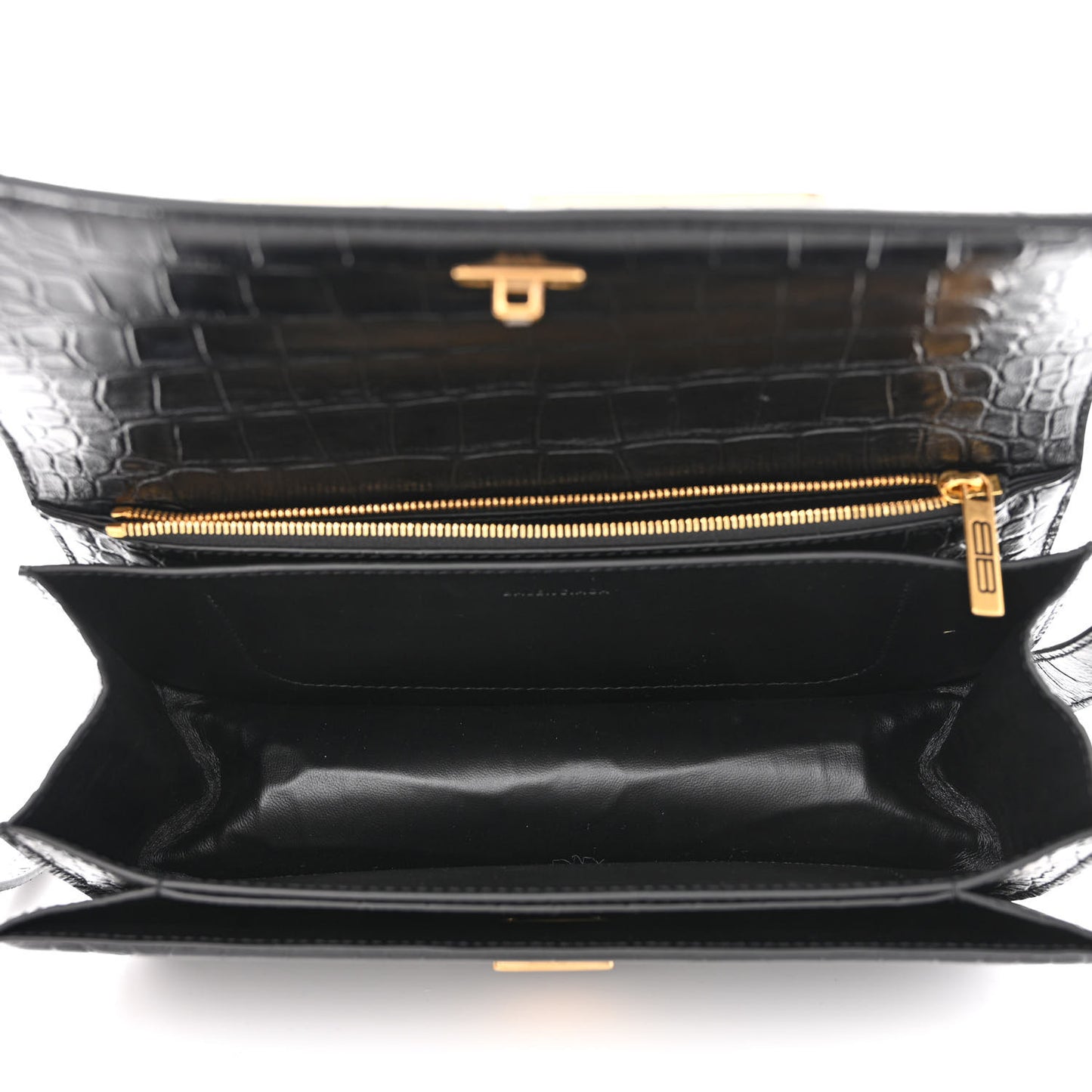 Extra Supple Calfskin Crocodile Embossed Small Gossip Bag Black