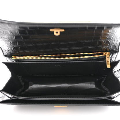 Balenciaga Extra Supple Calfskin Crocodile Embossed Small Gossip Bag Black 5 of 9