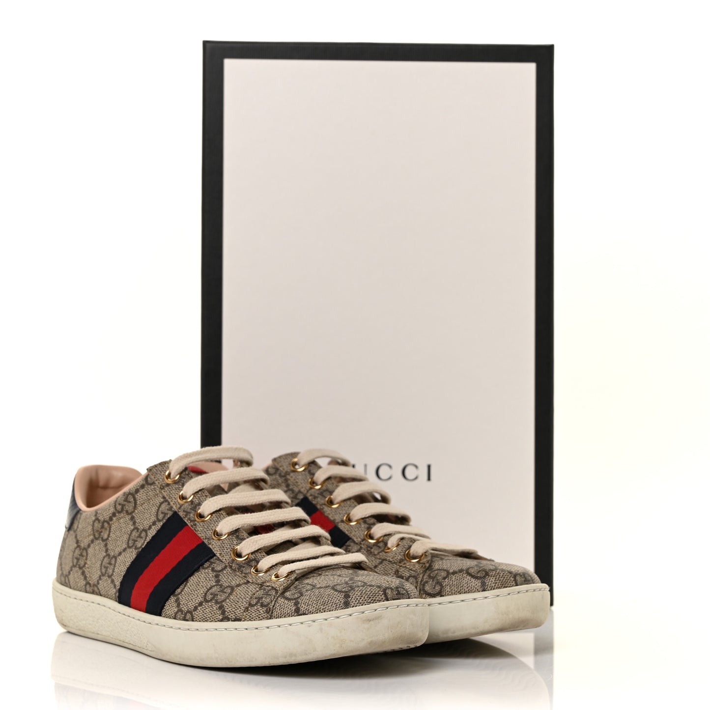 GG Supreme Monogram Womens Ace Low-Top Sneaker 35.5 Beige