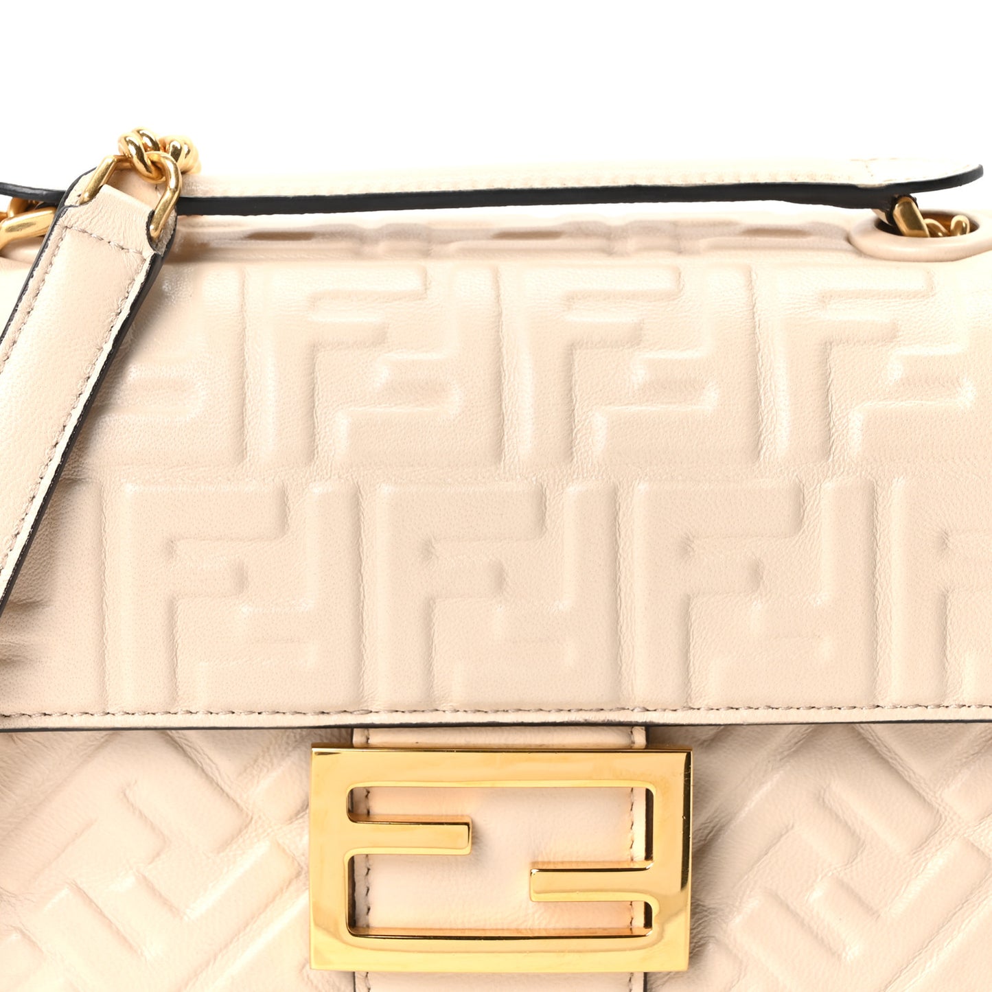 Nappa Small FF Embossed Midi Chain Baguette Camelia