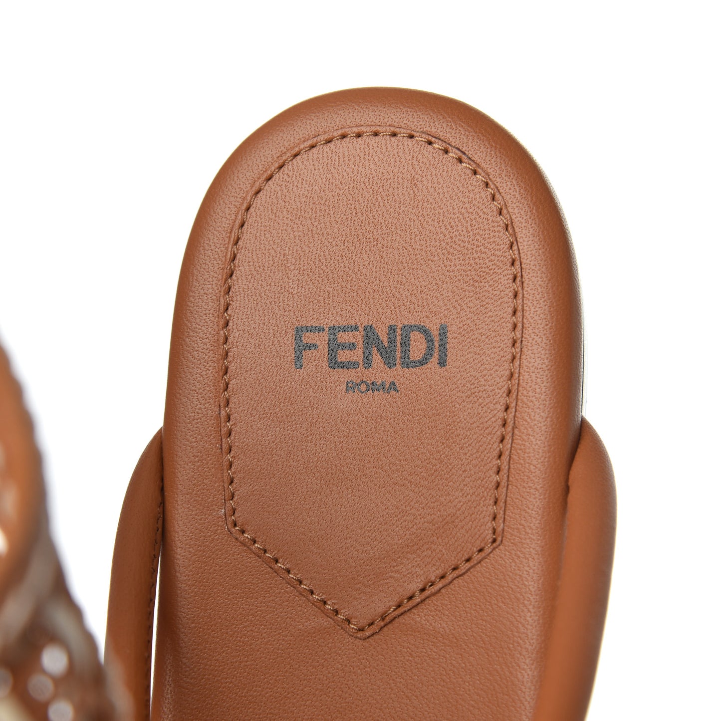 Calfskin FF Woven Ankle Wrap Flat Sandals 38 Brandy Camelia