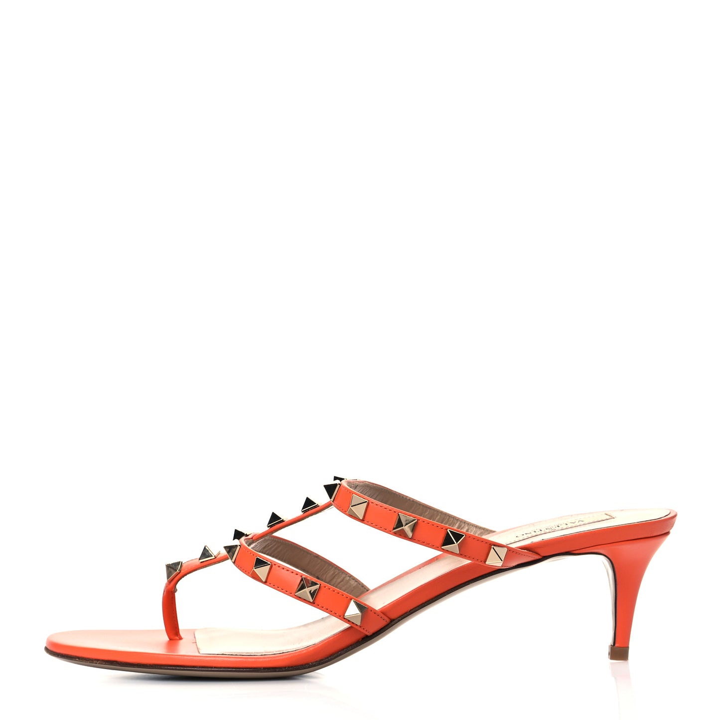 Calfskin Rockstud 50mm Flip Flop Thong Sandals 41 Orange Zest