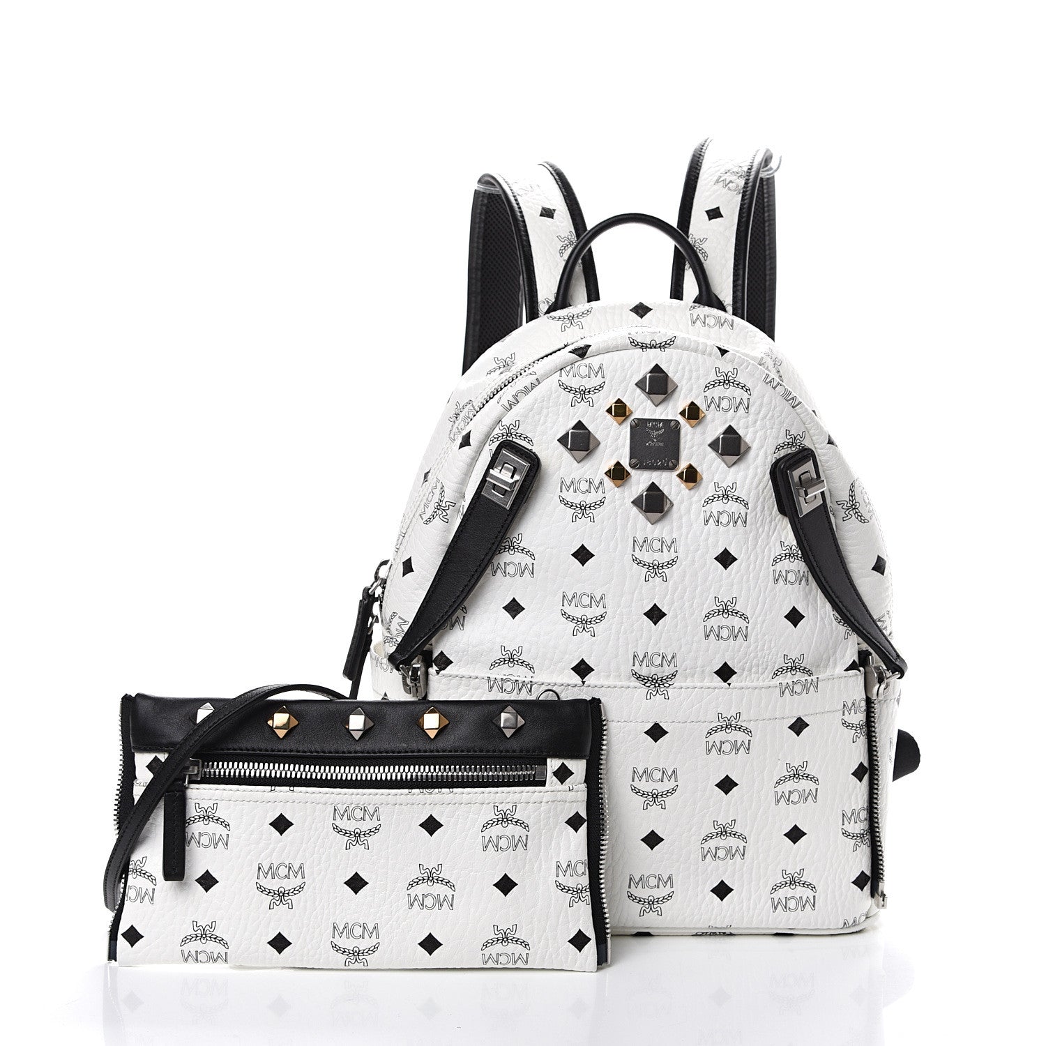 MCM Visetos Studded Small Dual Stark Backpack White 2 of 11