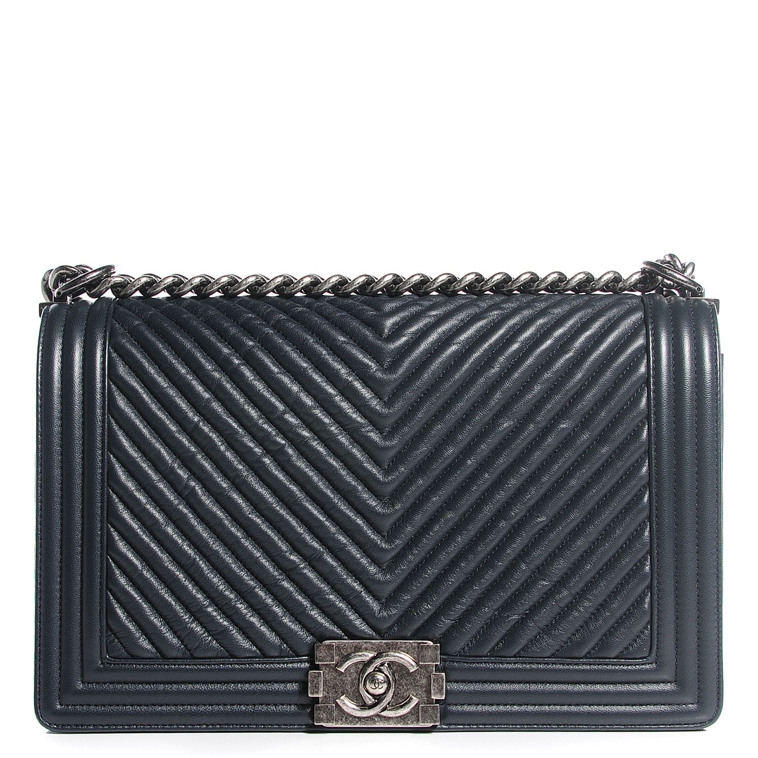 Chanel Wrinkled Lambskin Chevron New Medium Boy Flap Navy 1 of 7