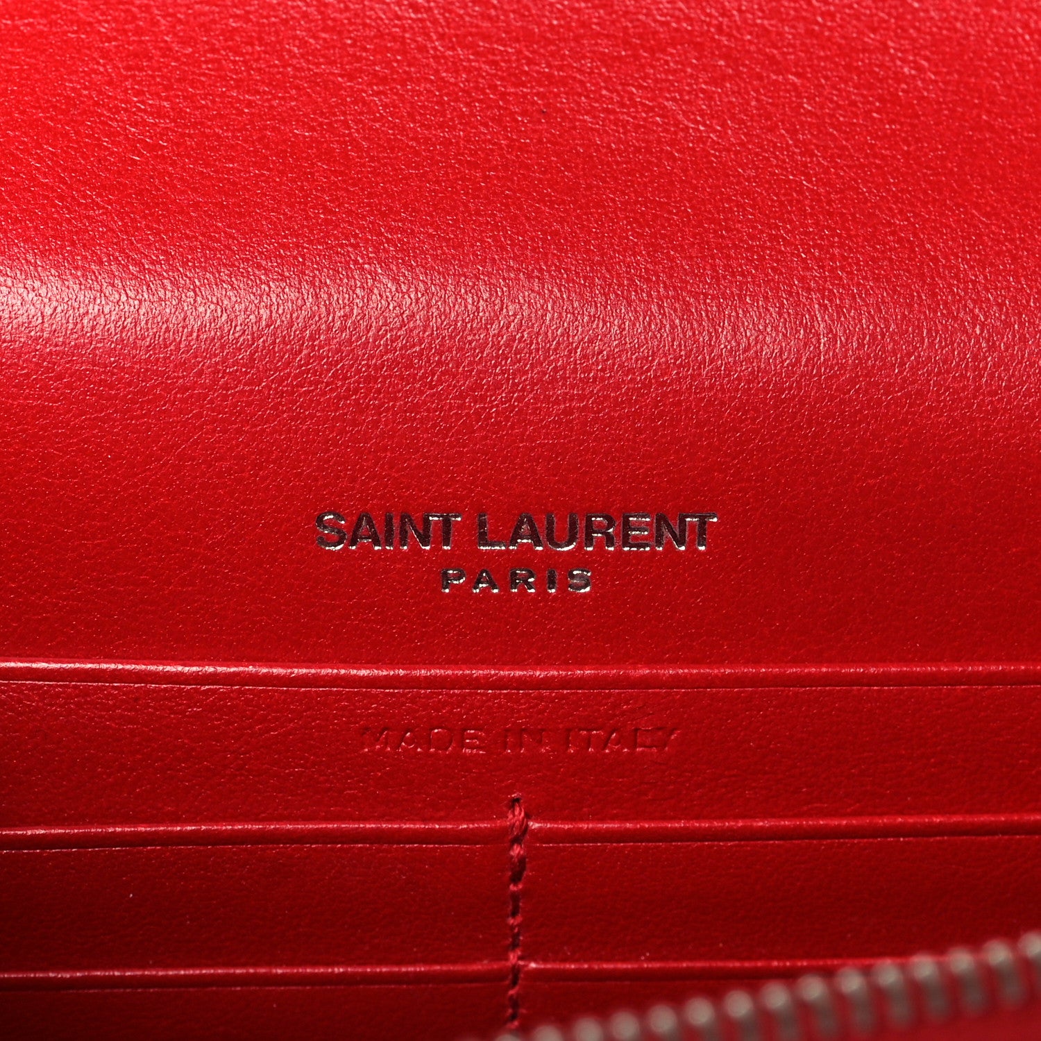 Saint Laurent Calfskin Crocodile Embossed Kate Monogram Tassel Chain Wallet Rouge Eros 6 of 10