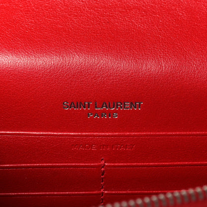 Saint Laurent Calfskin Crocodile Embossed Kate Monogram Tassel Chain Wallet Rouge Eros 6 of 10