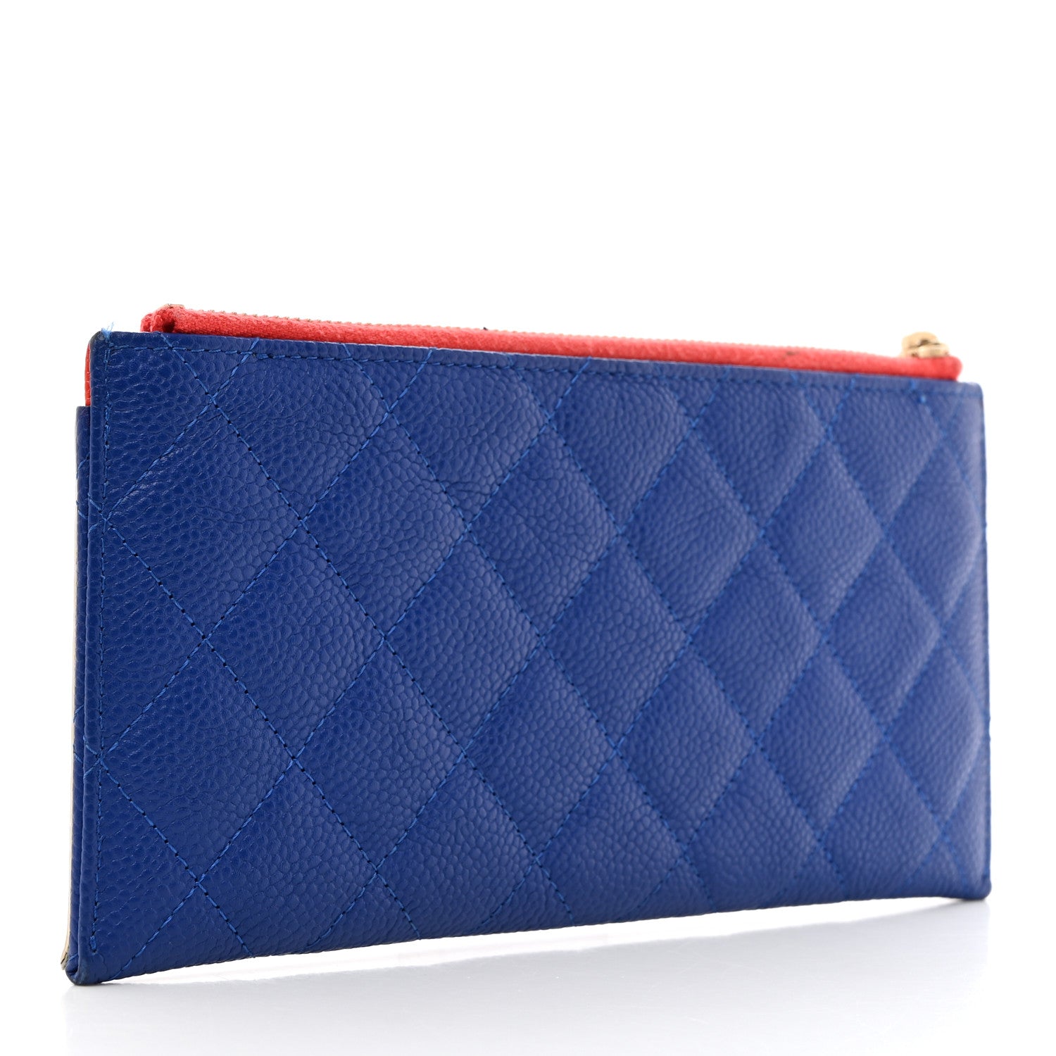 Chanel Caviar Quilted Filigree Zip Pouch Blue White Red 3 of 9