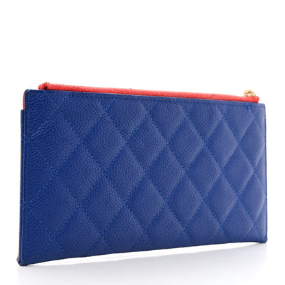 Chanel Caviar Quilted Filigree Zip Pouch Blue White Red 3 of 9